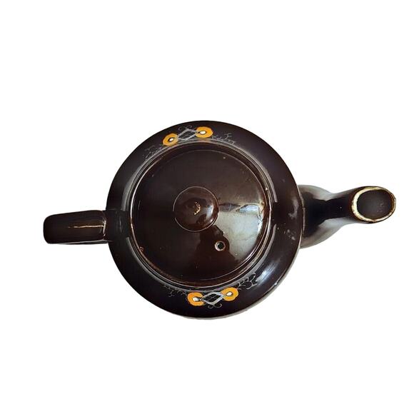 Hand Painted Vintage Brown Betty Redware Teapot Moriage Enamel Made In Japan - Picture 5 of 8